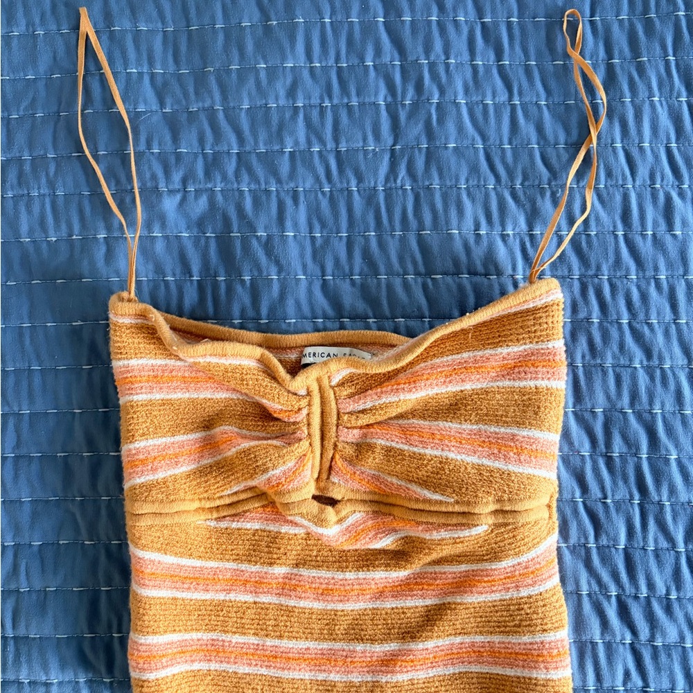 American Eagle Outfitters Orange and White Knit Top